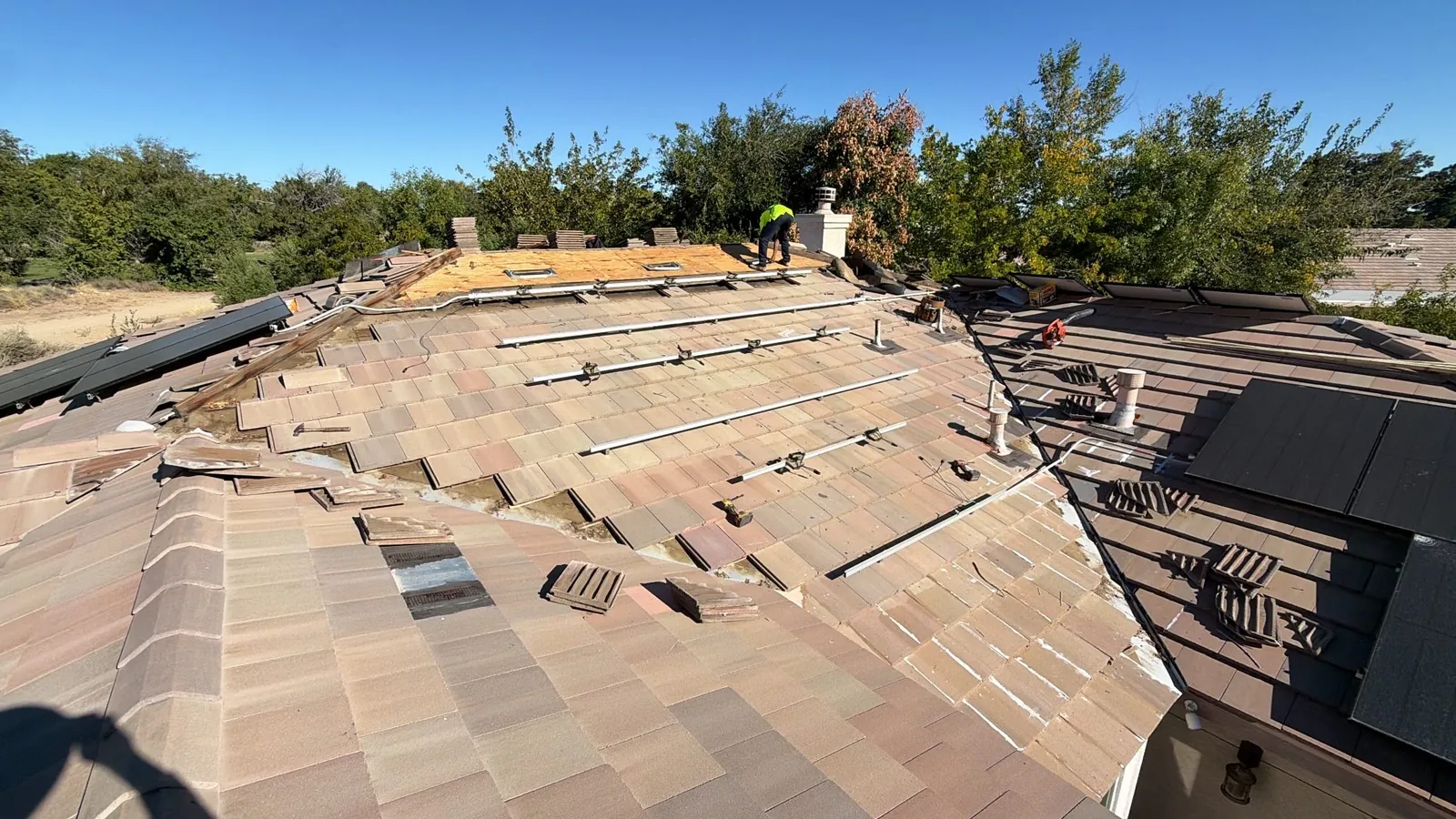 New underlayment and battens ready for tile
